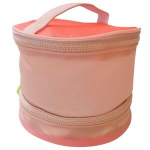 Drunk Elephant Pink Round Cosmetic Bag with Double Zippered Compartments